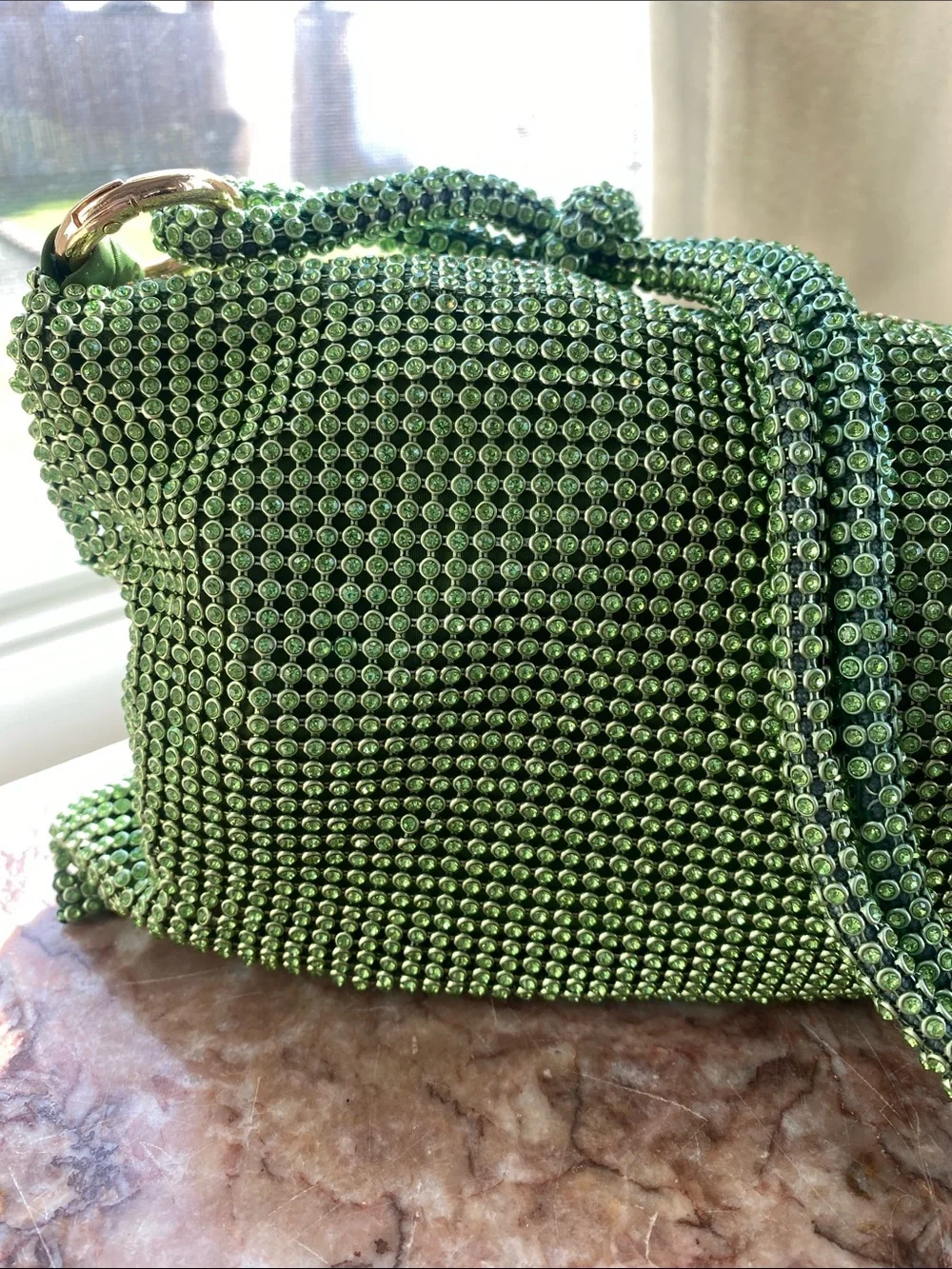 Green Rhinestone Crystal Mesh Shoulder Bag/ Y2K Evening Party Purse